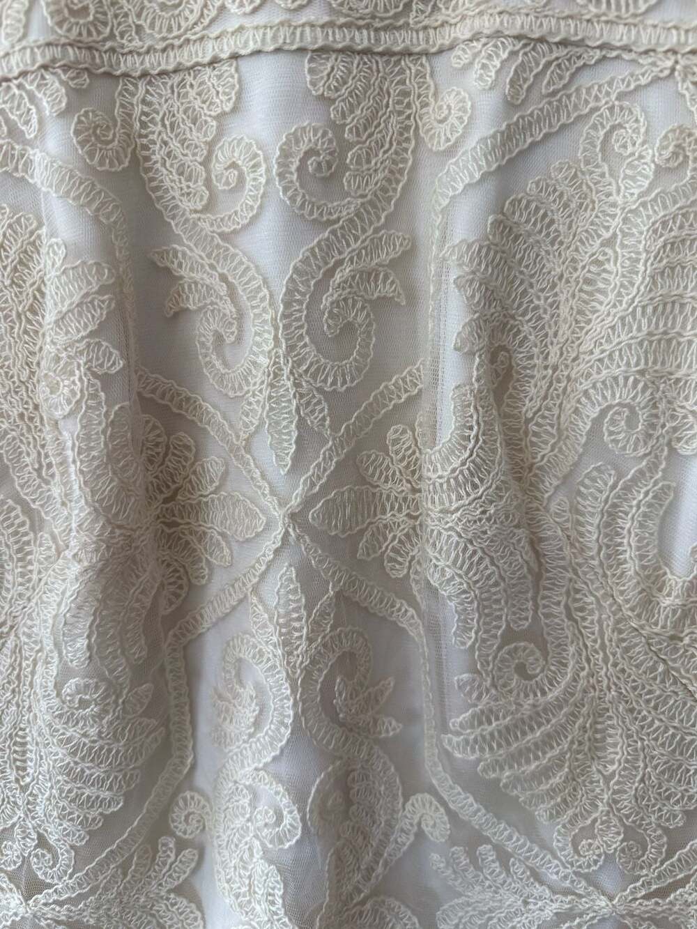 Tadashi Shoji Ivory Corded Lace Sheath Dress Size 12 Long Sleeve Illusion Mesh C - Picture 7 of 10